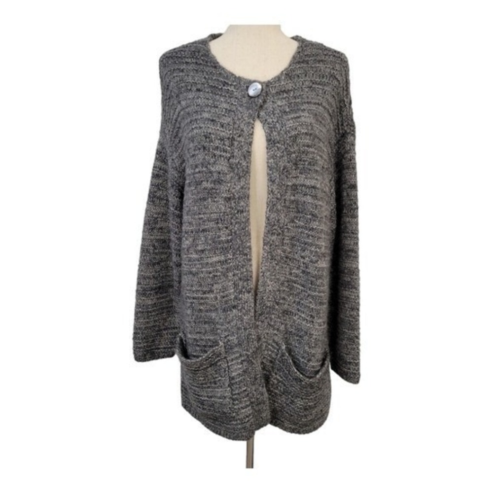 Pure Jill Cardigan Sweater Womens‎ M Gray Textured Knit Single Button Neutral